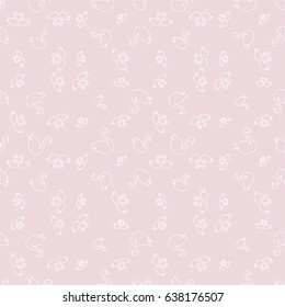 Seamless background bright flat stylized swans, a group of graceful swan birds. Texture for your creativity. Gentle romantic graphical birds regular pattern, outlined silhouettes, modern stylish print