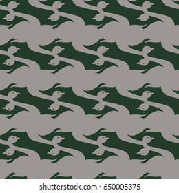 Seamless background bright flat stylized swans, a group of graceful swan birds. Texture for your creativity. Gentle romantic graphical birds regular pattern, outlined silhouettes, modern stylish print