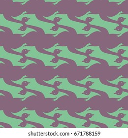 Seamless background bright flat stylized swans, a group of graceful swan birds. Texture for your creativity. Gentle romantic graphical birds regular pattern, outlined silhouettes, modern stylish print
