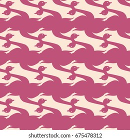 Seamless background bright flat stylized swans, a group of graceful swan birds. Texture for your creativity. Gentle romantic graphical birds regular pattern, outlined silhouettes, modern stylish print