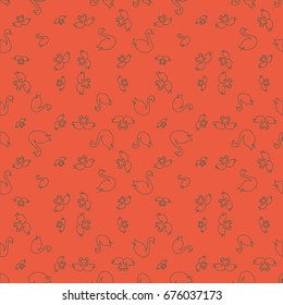 Seamless background bright flat stylized swans, a group of graceful swan birds. Texture for your creativity. Gentle romantic graphical birds regular pattern, outlined silhouettes, modern stylish print
