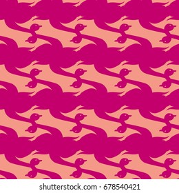 Seamless background bright flat stylized swans, a group of graceful swan birds. Texture for your creativity. Gentle romantic graphical birds regular pattern, outlined silhouettes, modern stylish print