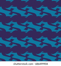 Seamless background bright flat stylized swans, a group of graceful swan birds. Texture for your creativity. Gentle romantic graphical birds regular pattern, outlined silhouettes, modern stylish print