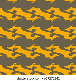 Seamless background bright flat stylized swans, a group of graceful swan birds. Texture for your creativity. Gentle romantic graphical birds regular pattern, outlined silhouettes, modern stylish print
