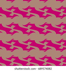 Seamless background bright flat stylized swans, a group of graceful swan birds. Texture for your creativity. Gentle romantic graphical birds regular pattern, outlined silhouettes, modern stylish print