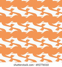 Seamless background bright flat stylized swans, a group of graceful swan birds. Texture for your creativity. Gentle romantic graphical birds regular pattern, outlined silhouettes, modern stylish print