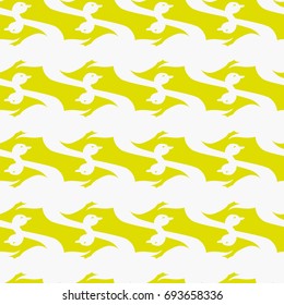 Seamless background bright flat stylized swans, a group of graceful swan birds. Texture for your creativity. Gentle romantic graphical birds regular pattern, outlined silhouettes, modern stylish print