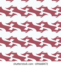 Seamless background bright flat stylized swans, a group of graceful swan birds. Texture for your creativity. Gentle romantic graphical birds regular pattern, outlined silhouettes, modern stylish print