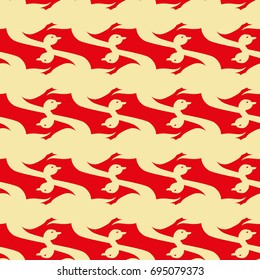 Seamless background bright flat stylized swans, a group of graceful swan birds. Texture for your creativity. Gentle romantic graphical birds regular pattern, outlined silhouettes, modern stylish print