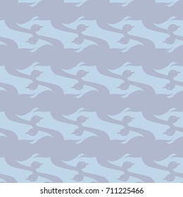 Seamless background bright flat stylized swans, a group of graceful swan birds. Texture for your creativity. Gentle romantic graphical birds regular pattern, outlined silhouettes, modern stylish print