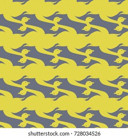 Seamless background bright flat stylized swans, a group of graceful swan birds. Texture for your creativity. Gentle romantic graphical birds regular pattern, outlined silhouettes, modern stylish print