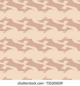 Seamless background bright flat stylized swans, a group of graceful swan birds. Texture for your creativity. Gentle romantic graphical birds regular pattern, outlined silhouettes, modern stylish print