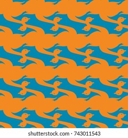 Seamless background bright flat stylized swans, a group of graceful swan birds. Texture for your creativity. Gentle romantic graphical birds regular pattern, outlined silhouettes, modern stylish print