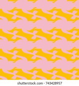 Seamless background bright flat stylized swans, a group of graceful swan birds. Texture for your creativity. Gentle romantic graphical birds regular pattern, outlined silhouettes, modern stylish print