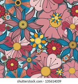 Seamless background with bright flowers.