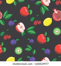 Seamless background  with bright fruits. Bright banner for site of healthy diet, vegetarianism