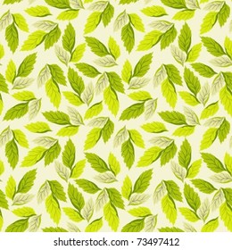 Seamless background with bright green leaves