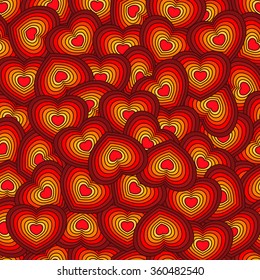 Seamless background of bright hearts.