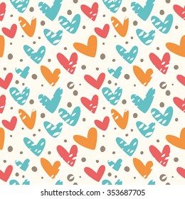 Seamless background with bright hearts. Great for Baby, Valentine's Day, Mother's Day, wedding, scrapbook, surface textures. 