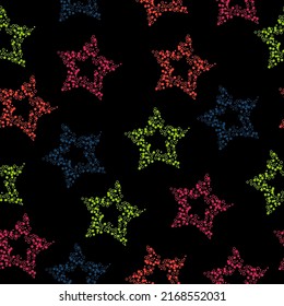 seamless background with bright neon stars. Abstract template for card, wallpaper, album, scrapbook, holiday wrapping paper, textile fabric, clothing, t-shirt design, etc.