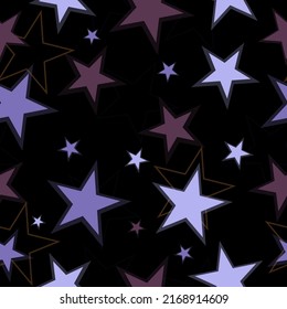 seamless background with bright neon stars. Geometric shapes ornament. Repeating texture. Backdrop. Wallpaper.