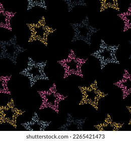 seamless background and bright neon stars  Seamless pattern and multicolored glitter textured stars the black background 