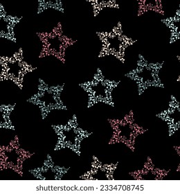 seamless background with bright neon stars. Abstract template for card, wallpaper, album, scrapbook, holiday wrapping paper, textile fabric, clothing, t-shirt design, etc.