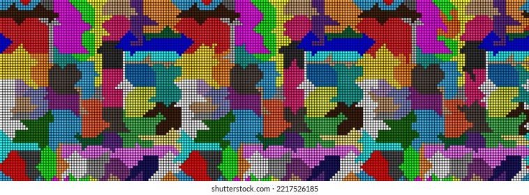Seamless background in bright pixels. Vector drawing.