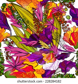 seamless background of bright rainbow colored flowers. Vector 