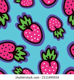 Seamless background with bright raspberries on a blue background. Vector illustration