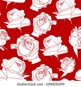 Seamless background with bright red roses. Design greeting card and invitation of the wedding, birthday, Valentine s Day, mother s day, holiday, textile.