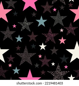 seamless background with bright stars.  Multicolor shiny outer space, Glittering galactic texture background, Seamless illustration