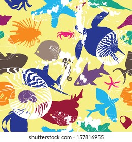 seamless background with bright underwater inhabitants