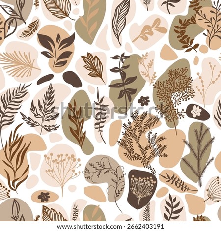 Seamless background brown autumn flowers. hand drawn. Not AI, Vector illustration.