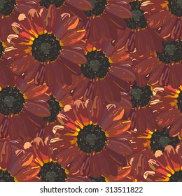 Seamless background with brown flowers. Vector illustration.