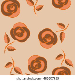 Seamless background in brown, orange and beige roses. Vector seamless background with colored spots.