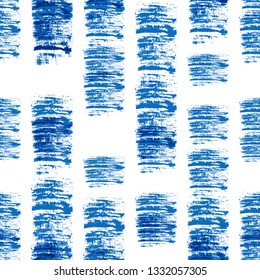 Seamless Background with Brush Strokes. Cracked Marine Texture. Grungy Paint Textile Pattern. Bohemian Dress Print Design. Distressed Vintage Backdrop.