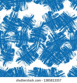 Seamless Background with Brush Strokes. Cracked Marine Texture. Abstract Watercolor Drawing Pattern. Bohemian Print Design. Geo Vintage Texture.