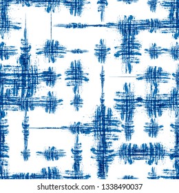 Seamless Background with Brush Strokes. Messy Cloth Texture. Abstract Watercolor Drawing Pattern. Indigo Fashion Print Design. Distressed Vintage Backdrop.