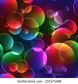 Seamless background with bubbles in bright neon or rainbow colors