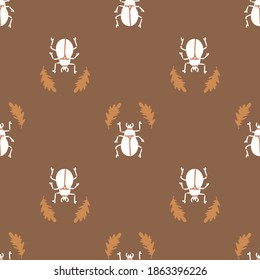 Seamless background bug insect gender neutral pattern. Whimsical minimal earthy 2 tone color. kids nursery wallpaper or boho cartoon insect beetle fashion all over print.
