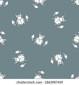 Seamless background bug insect gender neutral pattern. Whimsical minimal earthy 2 tone color. kids nursery wallpaper or boho cartoon insect beetle fashion all over print.