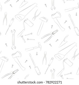 Seamless background of building repair tools, sketch illustration of repair tool. Vector