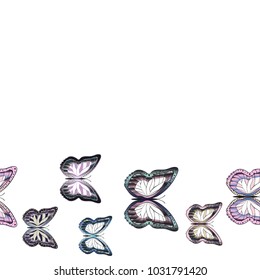 Seamless background from butterflies. Beautiful butterflies chaotically fly randomly. Vector. Suitable for fabric, paper, packaging.
