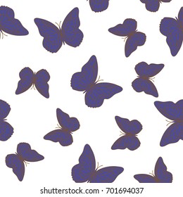 Seamless background from butterflies. Beautiful butterflies chaotically fly randomly. Vector. Suitable for fabric, paper, packaging.