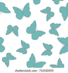 Seamless background from butterflies. Beautiful butterflies chaotically fly randomly. Vector. Suitable for fabric, paper, packaging.