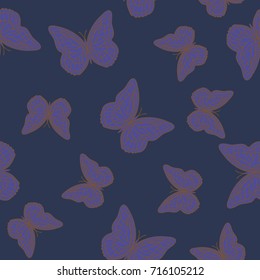 Seamless background from butterflies. Beautiful butterflies chaotically fly randomly. Vector. Suitable for fabric, paper, packaging.