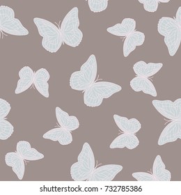 Seamless background from butterflies. Beautiful butterflies chaotically fly randomly. Vector. Suitable for fabric, paper, packaging.