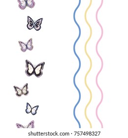 Seamless background from butterflies. Beautiful butterflies chaotically fly randomly. Vector. Suitable for fabric, paper, packaging.