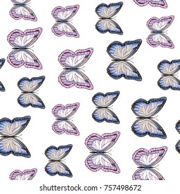 Seamless background from butterflies. Beautiful butterflies chaotically fly randomly. Vector. Suitable for fabric, paper, packaging.